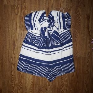 Delphi Blue and White Striped Tie-Front Strapless